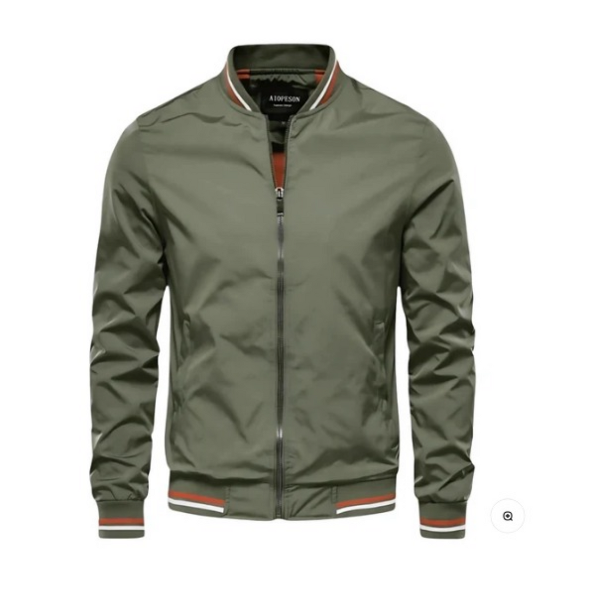 Olive lightweight bomber jacket with striped rib trims